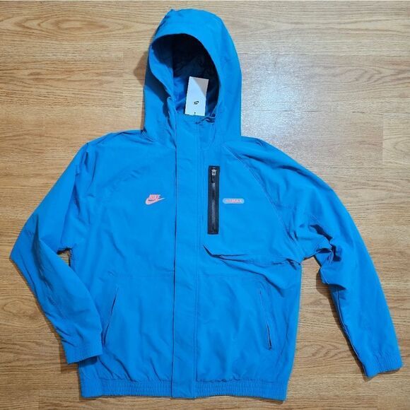 Nike Sportswear Air Max Woven Jacket Large L Blue Black Lined Logos FN0243-457 - Picture 4 of 16